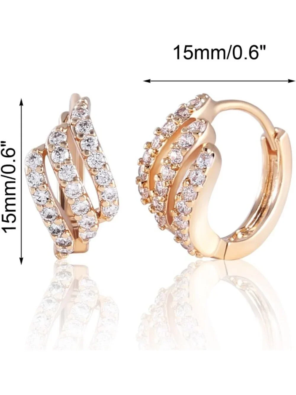 Stunning Gold Tone Three Layer White Rhinestone Hoop Earrings for Parties